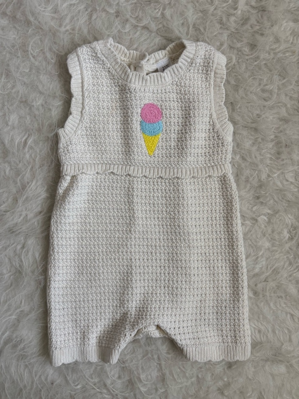 GAP Cream Knit Baby Romper with Pink, Blue & Yellow Ice Cream